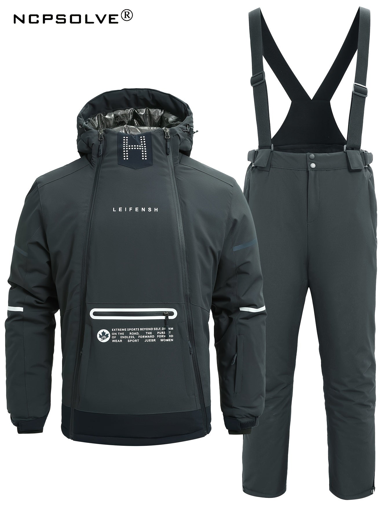 2-Piece Men's Winter Sportswear Suits ❄️ Warm Hooded Jacket & Thick Trousers with Suspenders