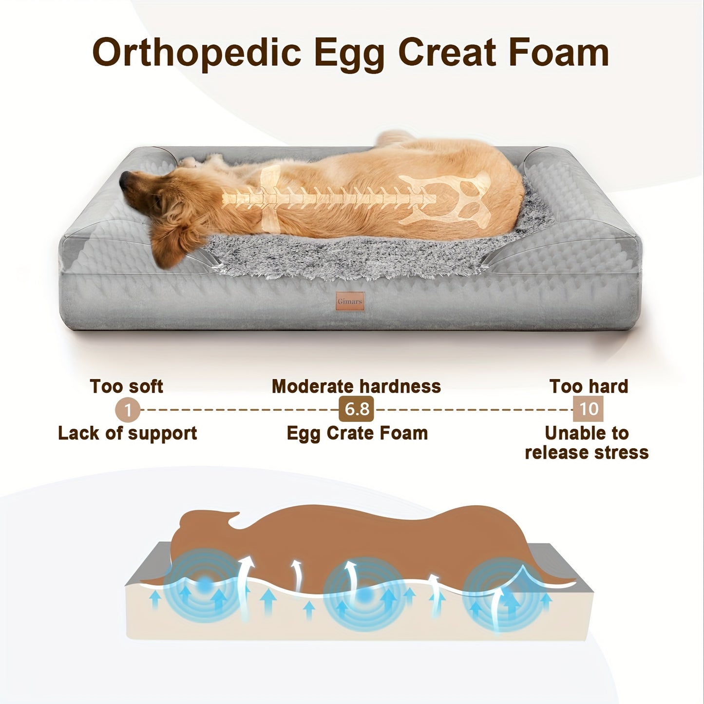 🐶 Gimars Orthopedic Egg Foam Soft Dog Beds for Large Dogs | Waterproof, Easy Clean, Removable Washable Cover | Perfect for Large, Medium, Small & Aging Dogs