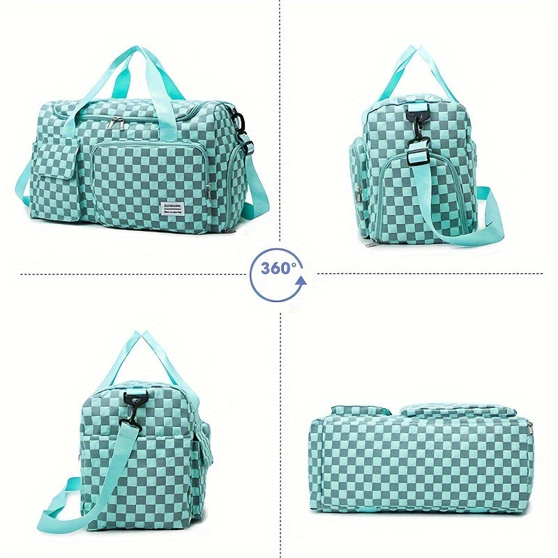 Stylish Checkerboard Pattern Design Large Capacity Duffle Travel Bag