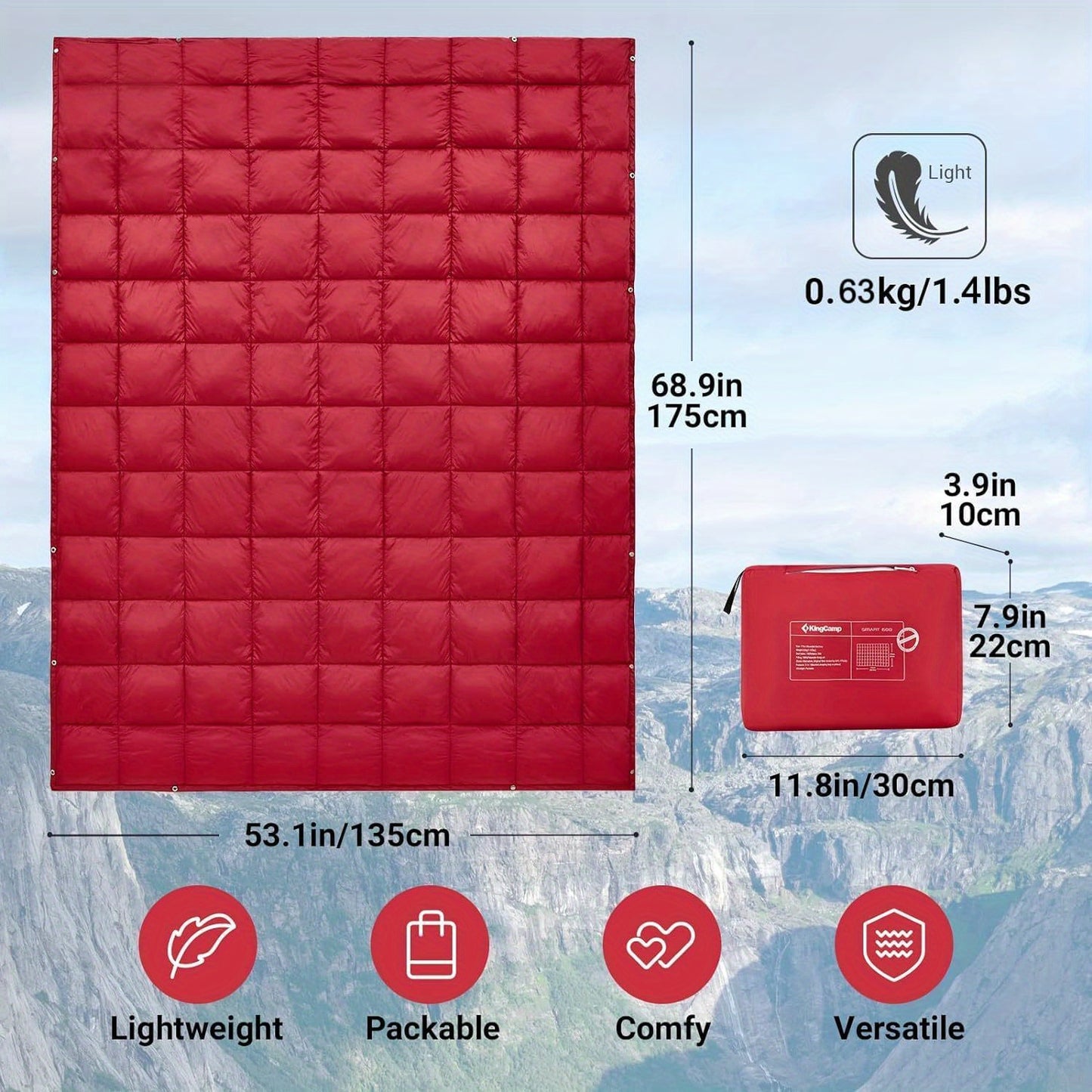 KingCamp Red Foldable Blanket - Lightweight, Warm, Waterproof Wearable Blanket