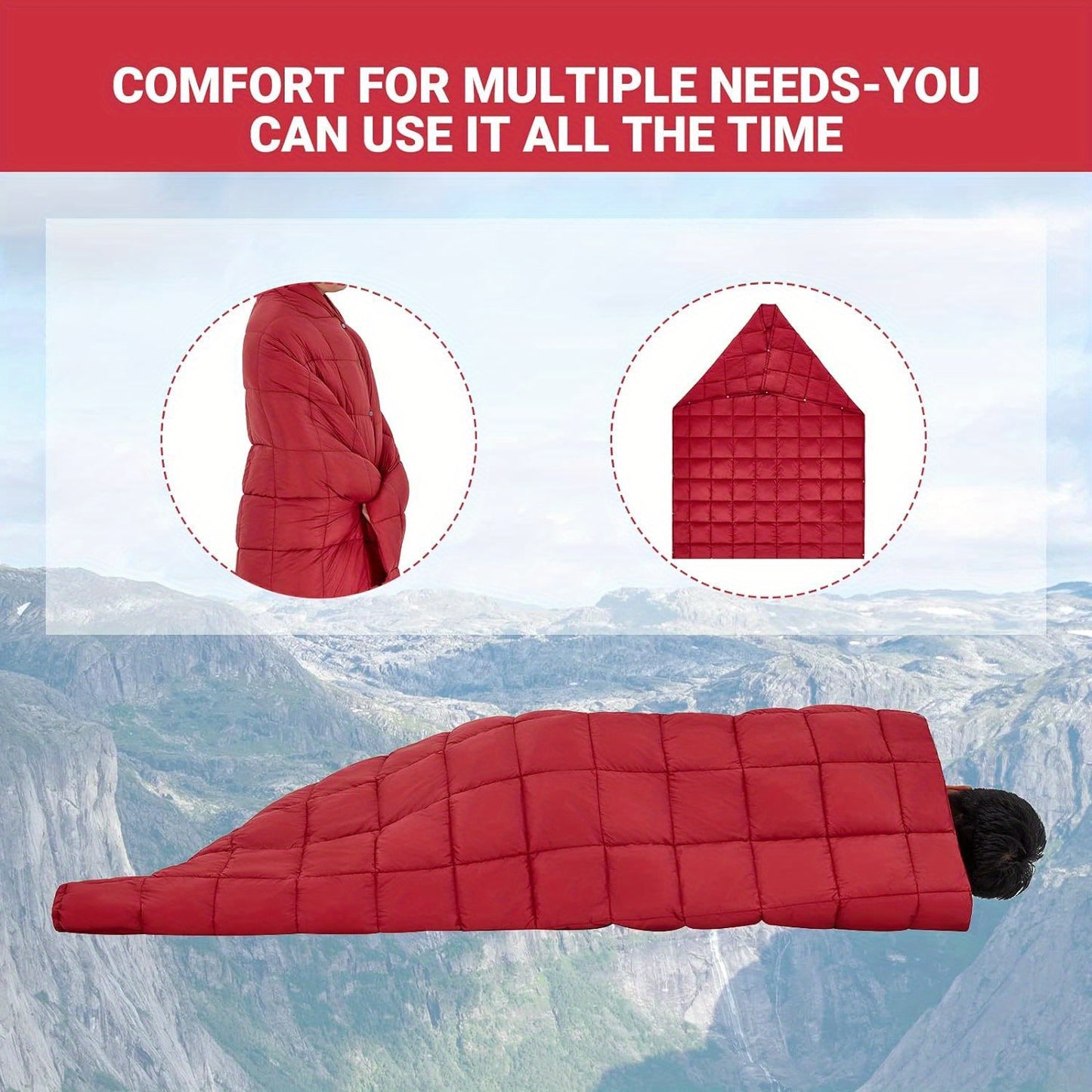 KingCamp Red Foldable Blanket - Lightweight, Warm, Waterproof Wearable Blanket