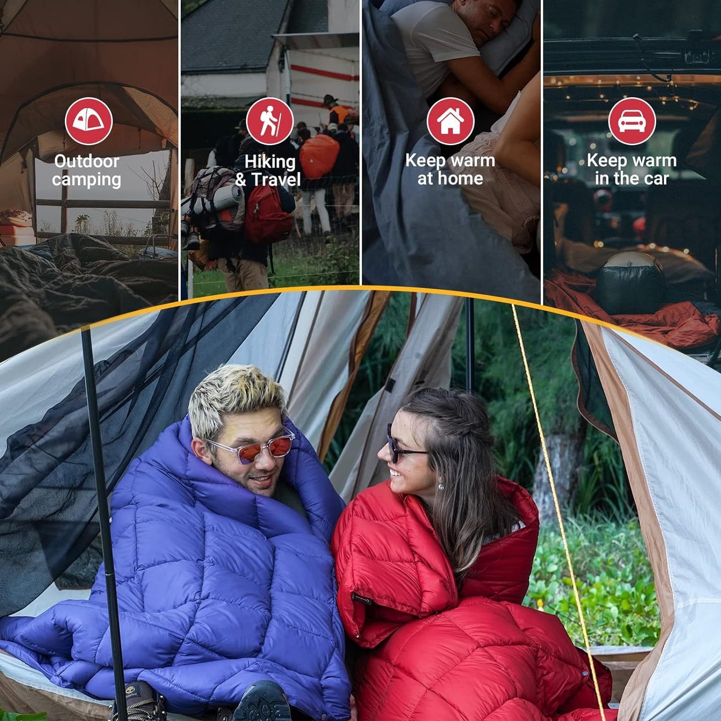 KingCamp Red Foldable Blanket - Lightweight, Warm, Waterproof Wearable Blanket