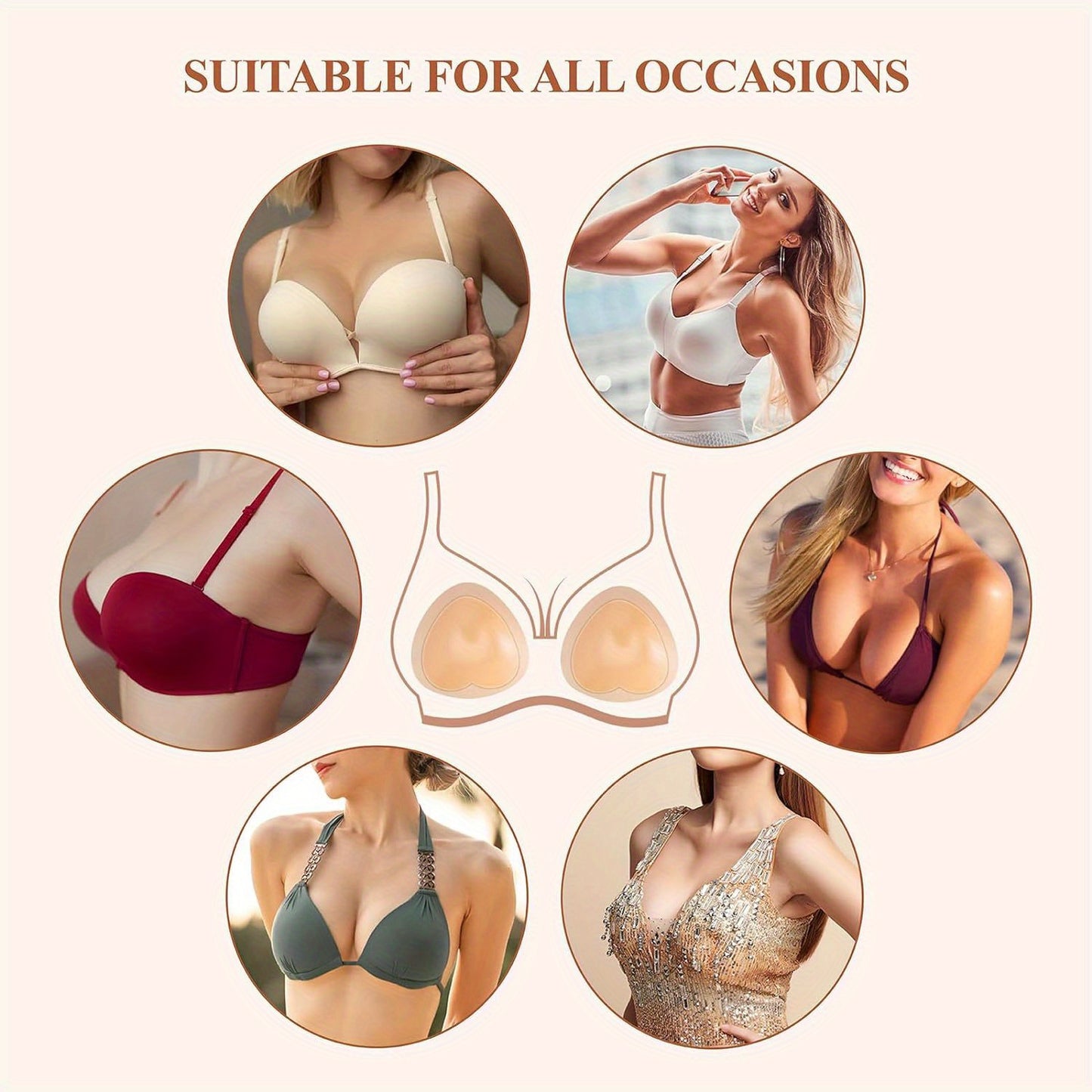 1 Pair Breast Lift Pads, Silicone Adhesive Bra Inserts For Women, Push-Up And Lift, Perfect For Swimsuits, Dresses