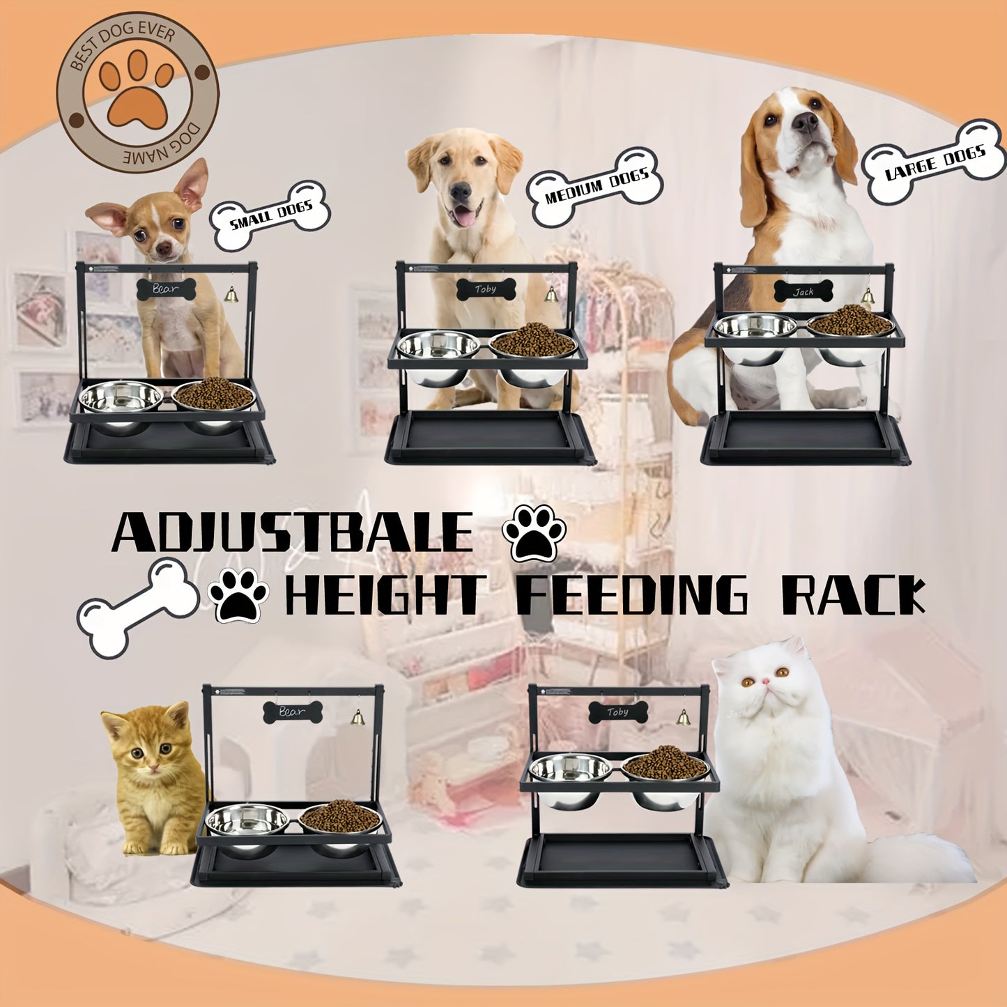 Adjustable Elevated Dog Bowls - Raised Dog Bowl Stand For Large and Medium Dogs