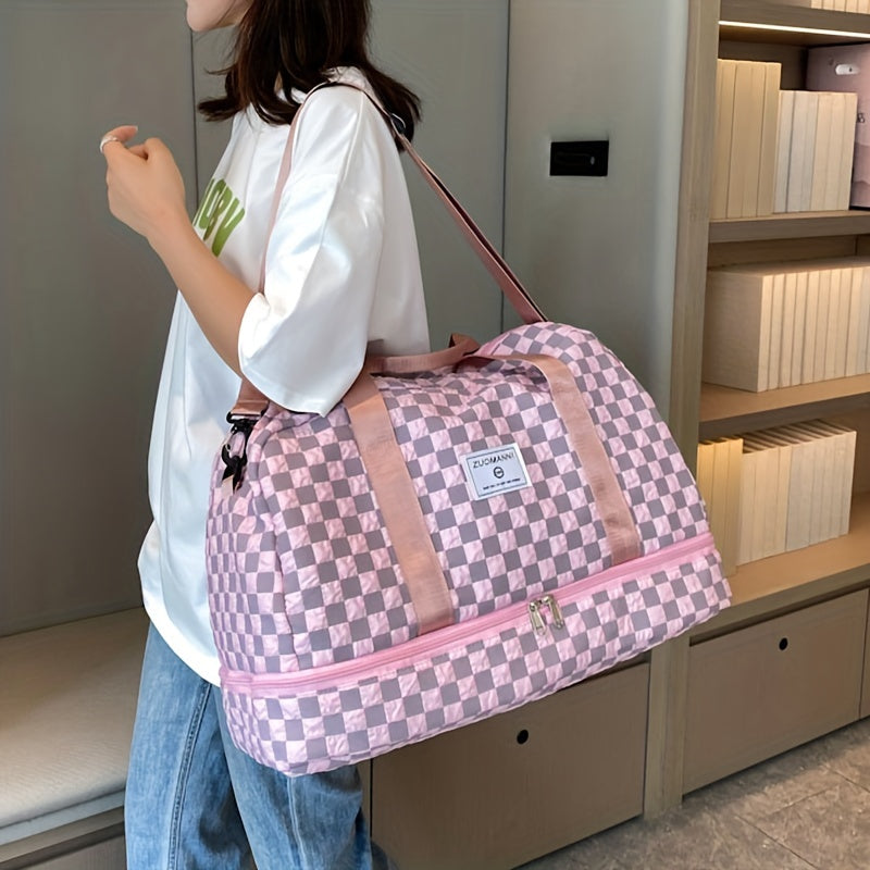 Spacious Checkerboard Duffle Bag for Travel - Lightweight and Portable Fitness Bag