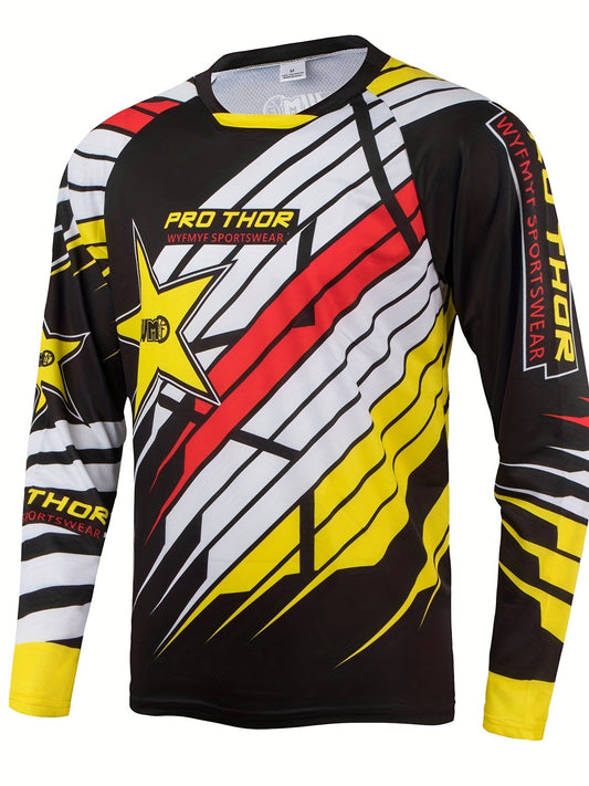 PRO THOR Men's Striped Cycling Jersey - Quick Dry, Breathable, Moisture Wicking Long Sleeve MTB Shirt for Biking and Sports - Stay Cool and Comfortable During Your Ride