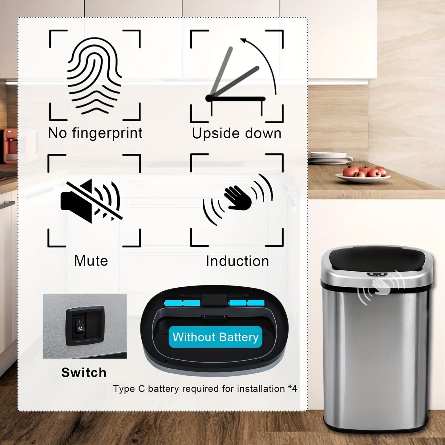 13 Gallon Kitchen Trash Can 🗑️ Automatic Touchless Motion Sensor Stainless Steel