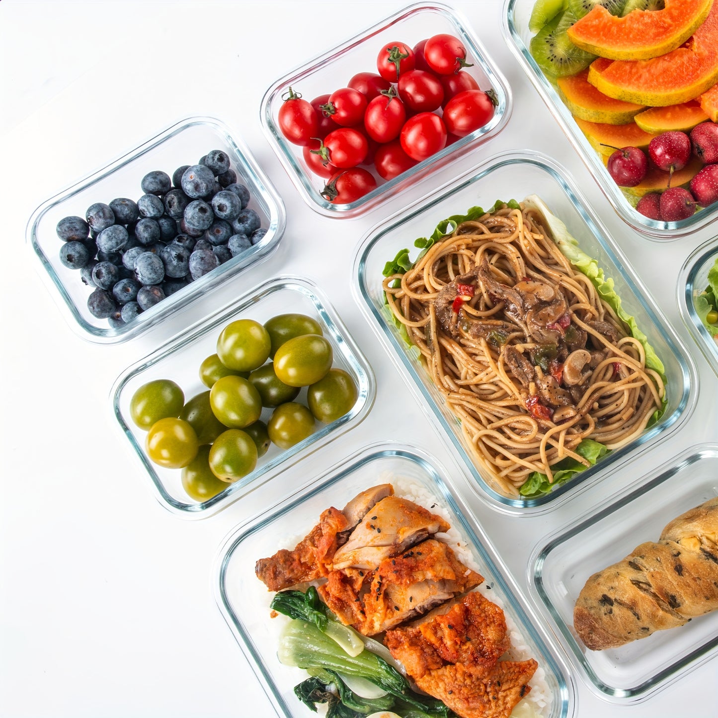 10pcs Premium Glass Meal Prep Containers - Leak-Proof, Airtight, Stackable, Dishwasher Safe - Ideal for Meat, Fruit, Vegetable Storage