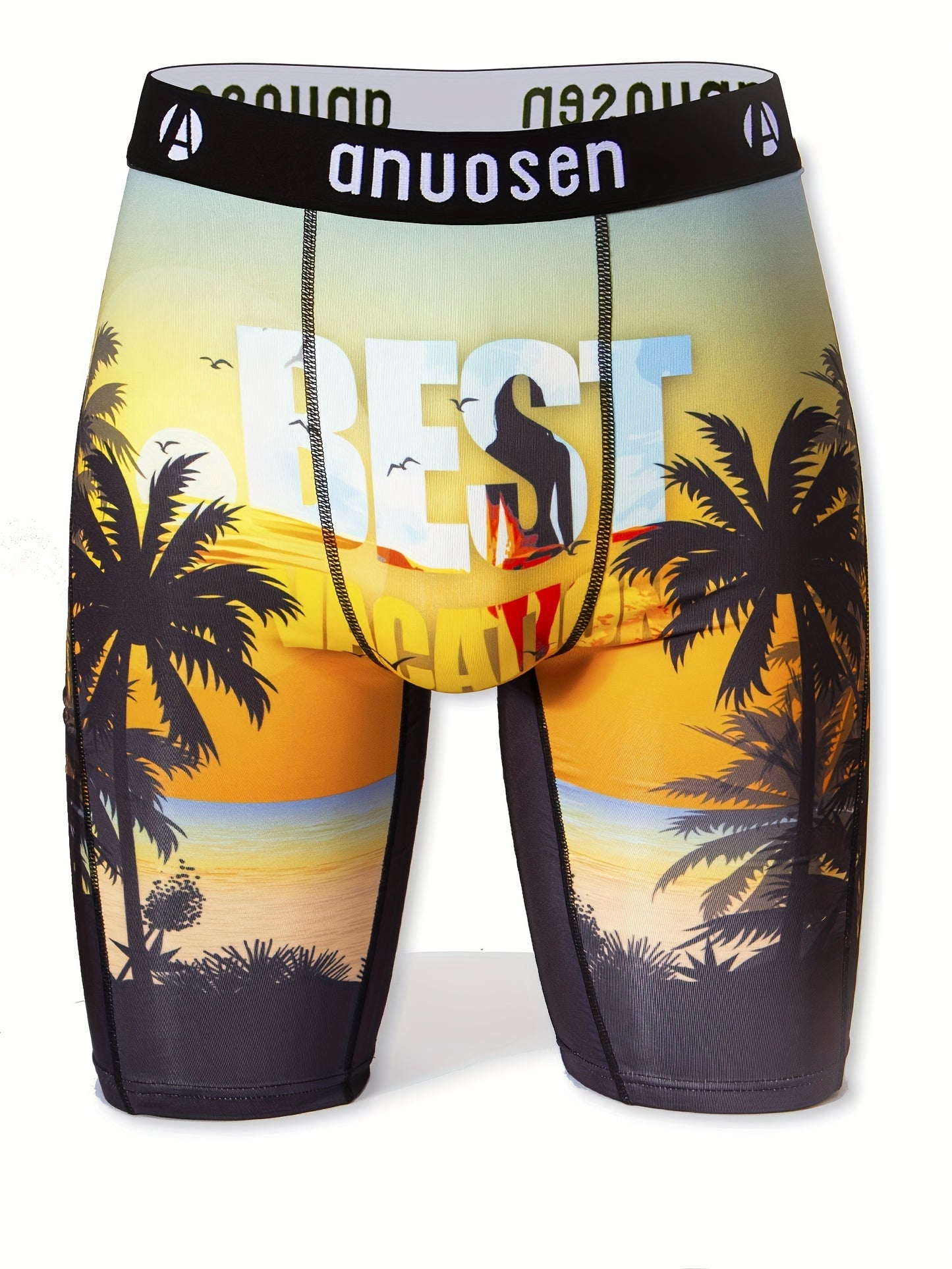 4pcs Men's Printed Sports Underwear 🩲: Beach Pants 🏖️, Quick-Dry & Breathable Extended Running Shorts 🏃‍♂️, Sunny Beach Print 🌞