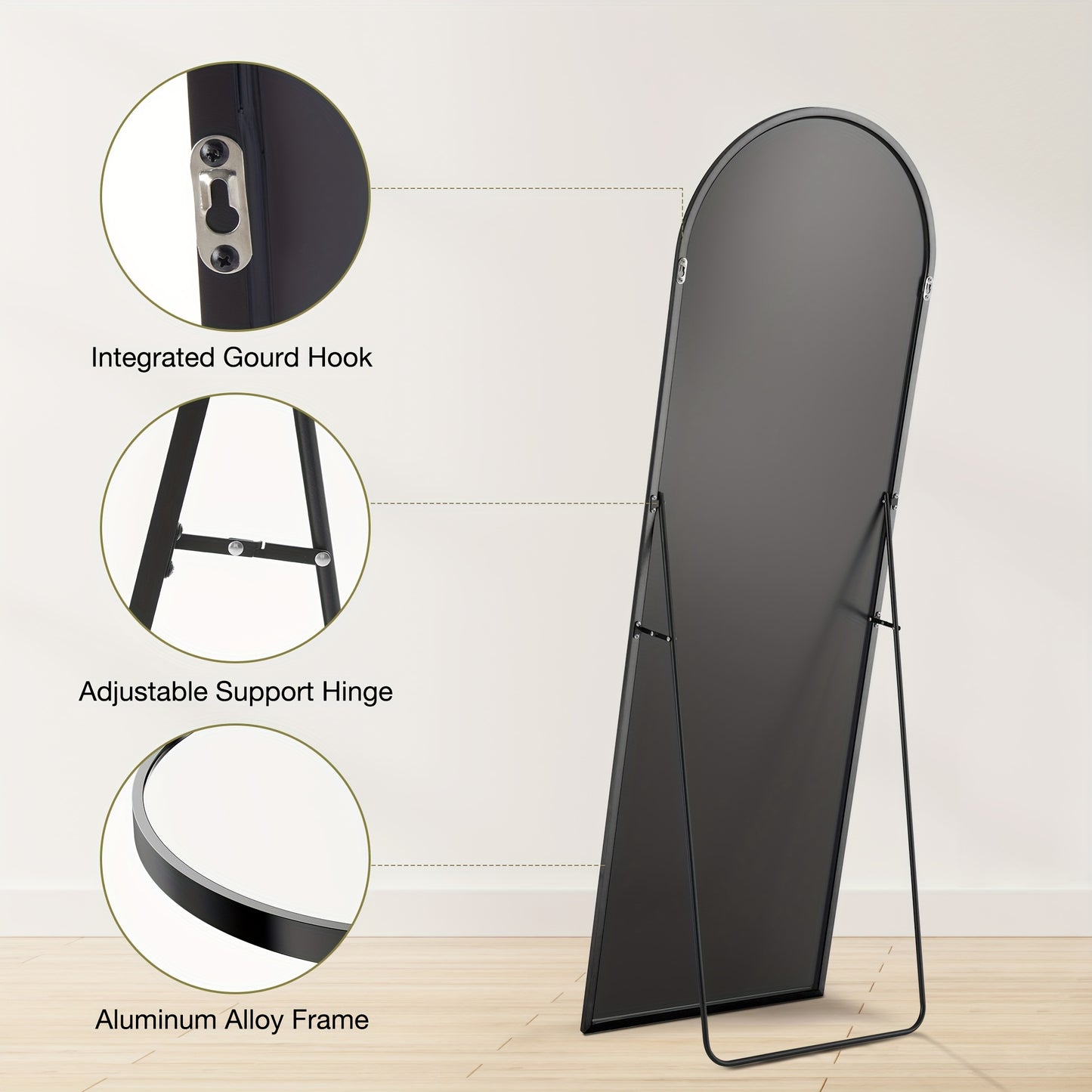 Arched Full Length Mirror for Bedroom 🪞 64"x21" Stand or Wall Hanging, Aluminum Alloy Frame