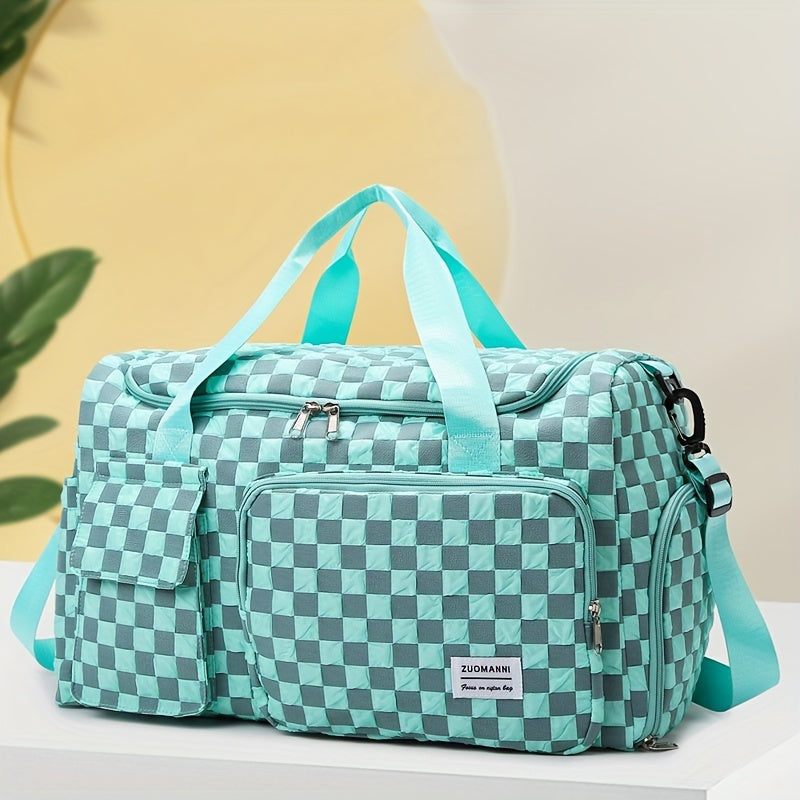 Stylish Checkerboard Pattern Design Large Capacity Duffle Travel Bag