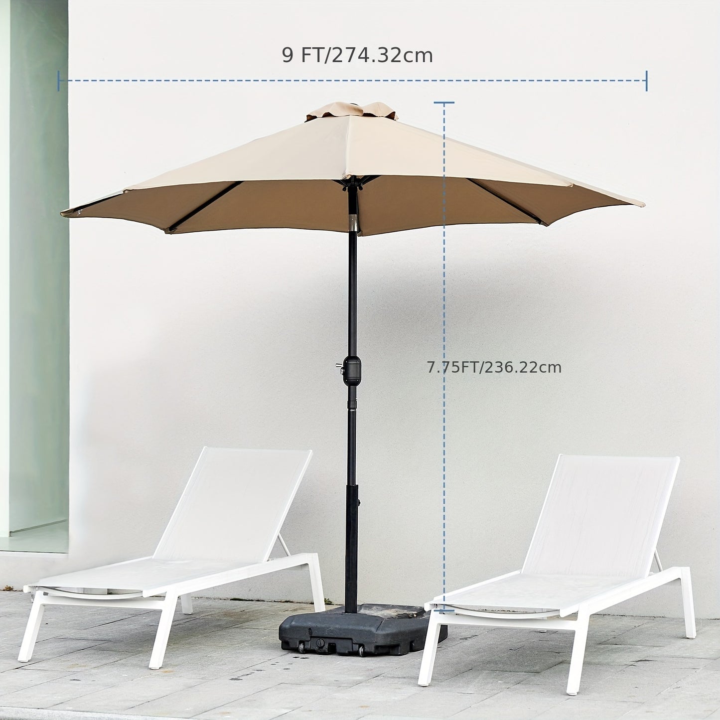 🌞 Outdoor Patio Umbrella 9 Ft - Push Button Tilt, Crank, Sturdy Ribs - Yard Market Garden Umbrella Khaki Blue Red 🌼