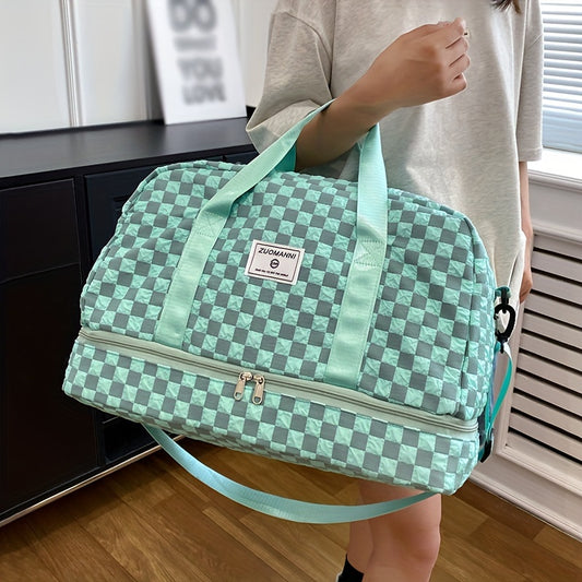 Spacious Checkerboard Duffle Bag for Travel - Lightweight and Portable Fitness Bag