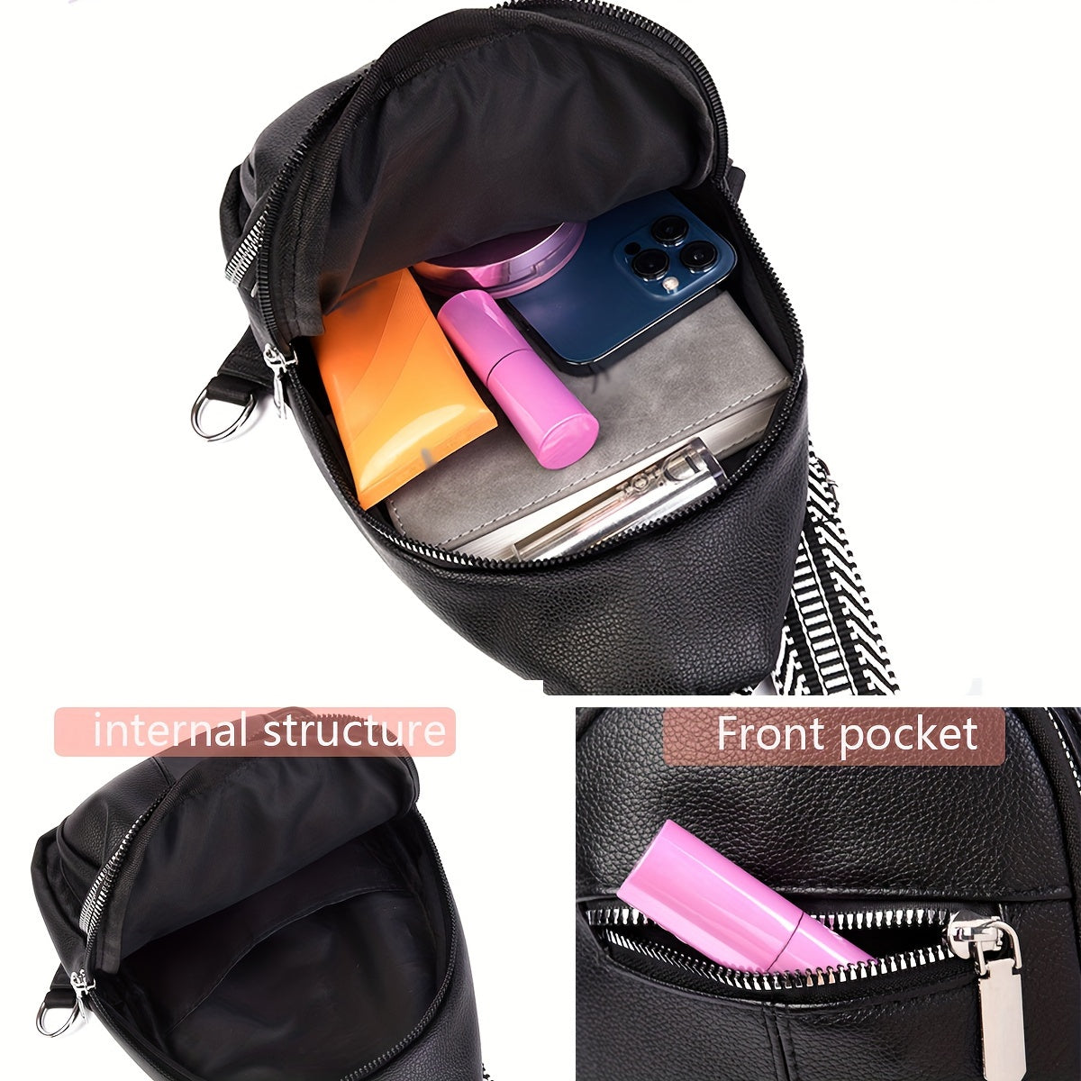 Women's Casual PU Leather Sling Bag - Multi-Pocket Crossbody Fashion Shoulder Chest Bag