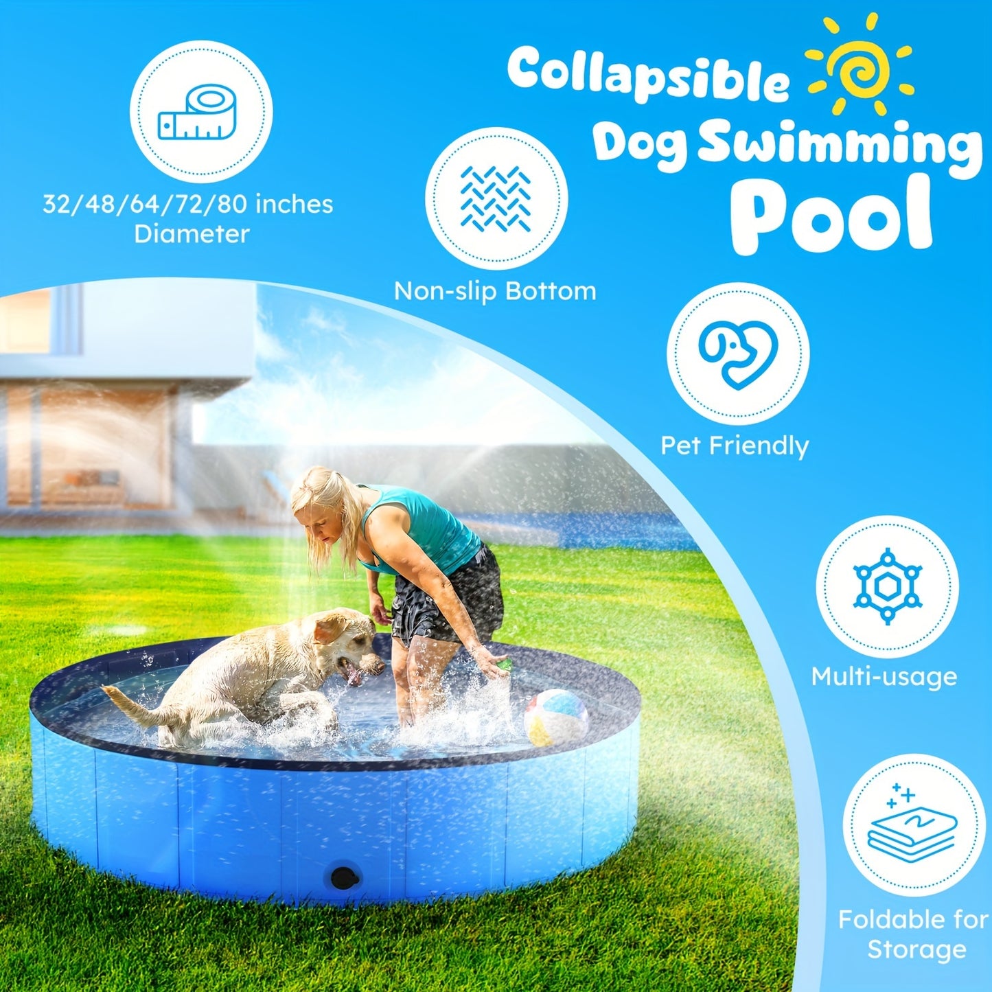 🐾 Niubya Foldable Dog Pool | Collapsible Hard Plastic Dog Swimming Pool | Portable Bath Tub for Pets Dogs and Cats | Pet Wading Pool for Indoor and Outdoor