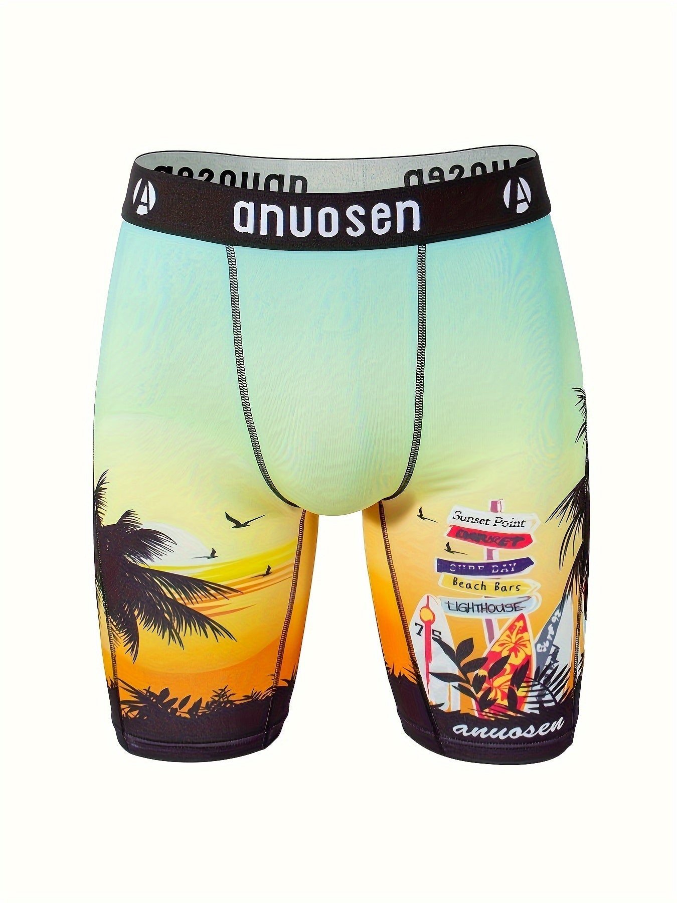 4pcs Men's Printed Sports Underwear 🩲: Beach Pants 🏖️, Quick-Dry & Breathable Extended Running Shorts 🏃‍♂️, Sunny Beach Print 🌞