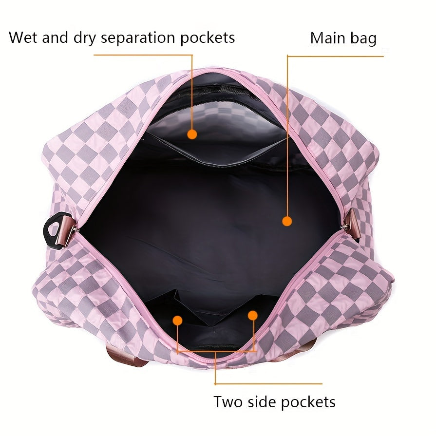 Spacious Checkerboard Duffle Bag for Travel - Lightweight and Portable Fitness Bag