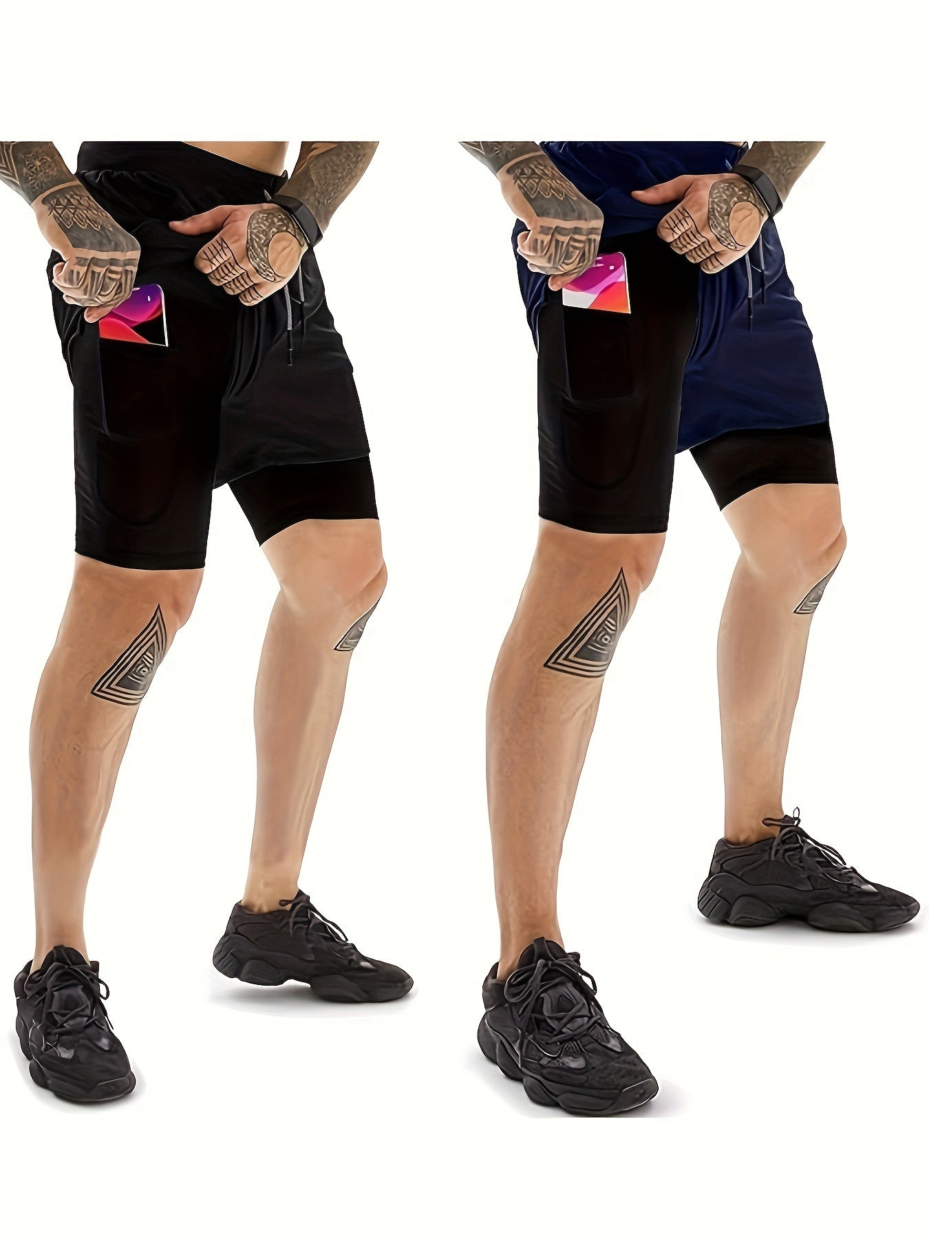 2pcs Men's 2-in-1 Double Layer Shorts With Inner Pocket, Fashion Male Sports Shorts For Summer Gym Workout Training