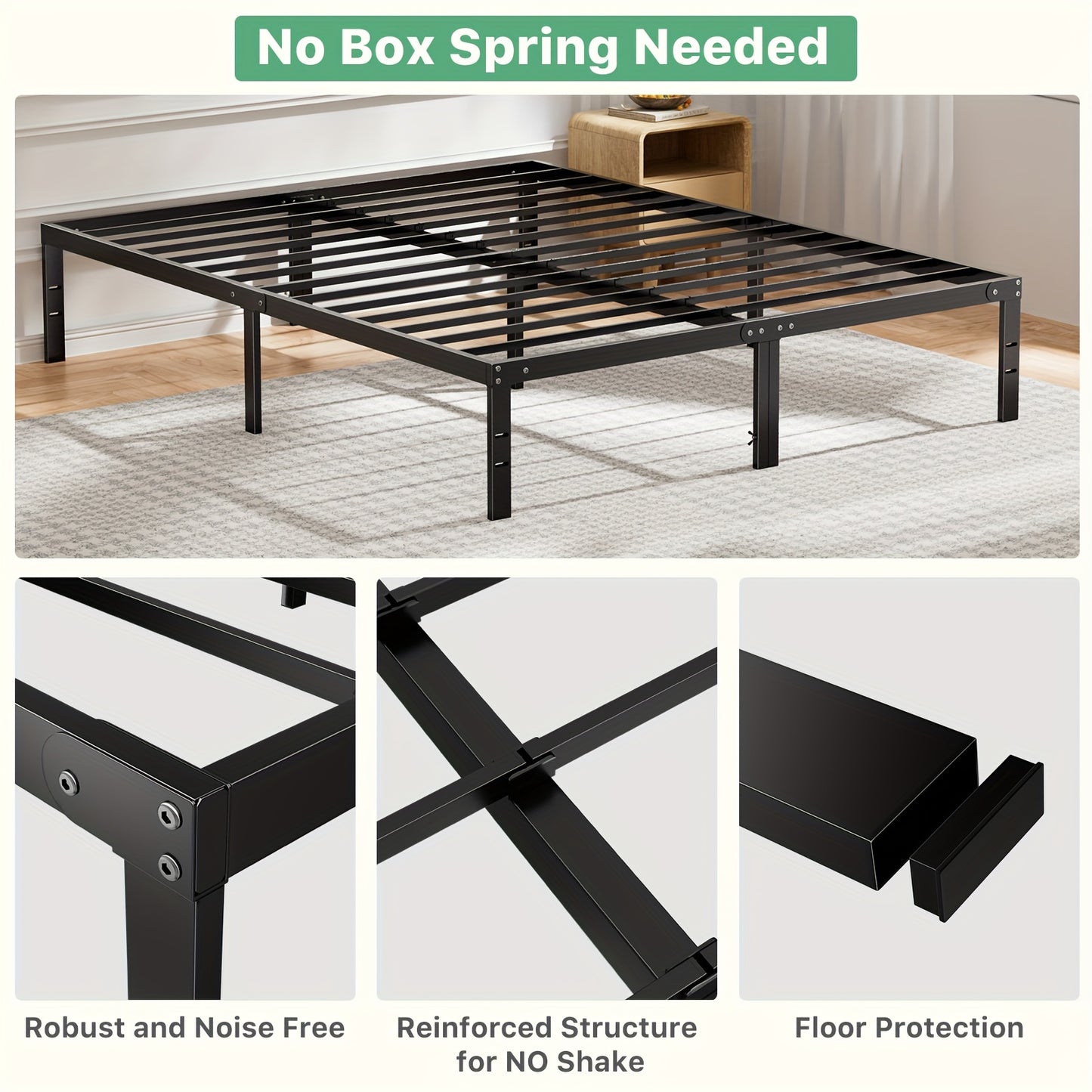 Metal Bed Frame Support Sturdy Platform Mattress Foundation with Under Storage Space No Box Spring Needed, Black Full Queen King Twin Size 🛏️