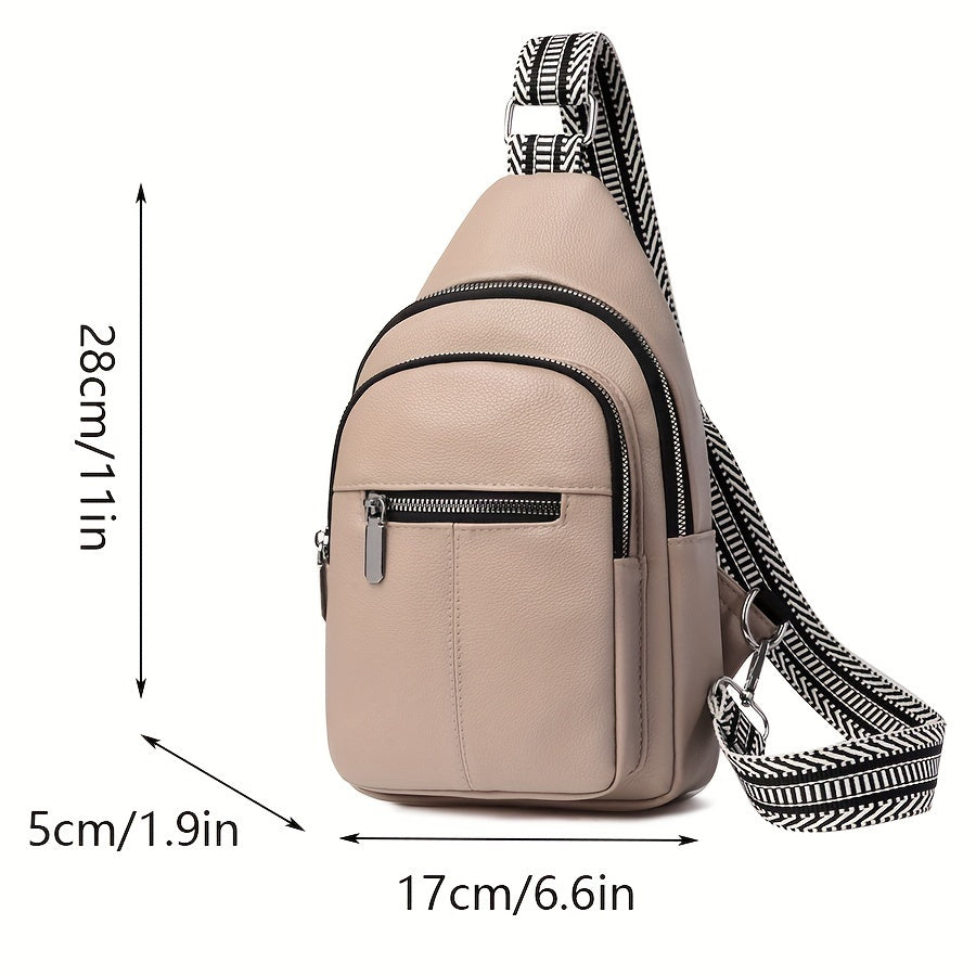 Women's Casual PU Leather Sling Bag - Multi-Pocket Crossbody Fashion Shoulder Chest Bag