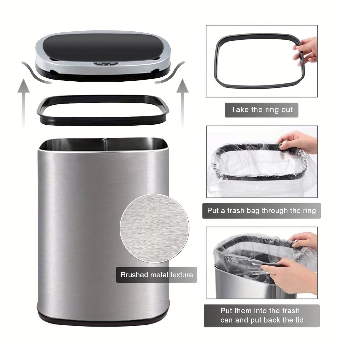 13 Gallon Kitchen Trash Can 🗑️ Automatic Touchless Motion Sensor Stainless Steel