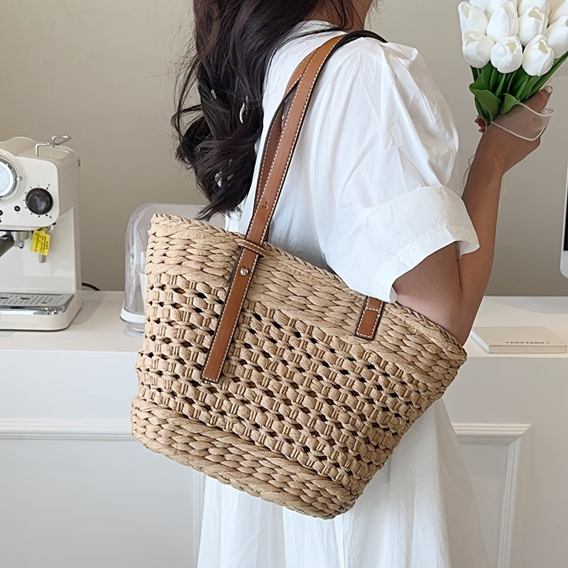 Stylish Woven Shoulder Bag for Women - Perfect for Travel and Beach Days