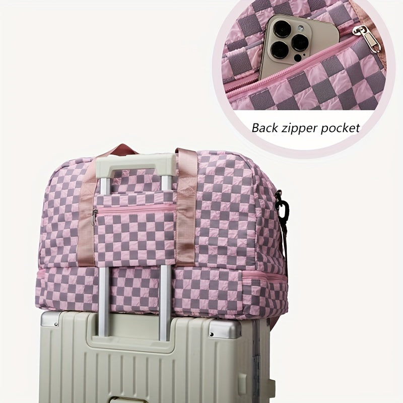 Spacious Checkerboard Duffle Bag for Travel - Lightweight and Portable Fitness Bag