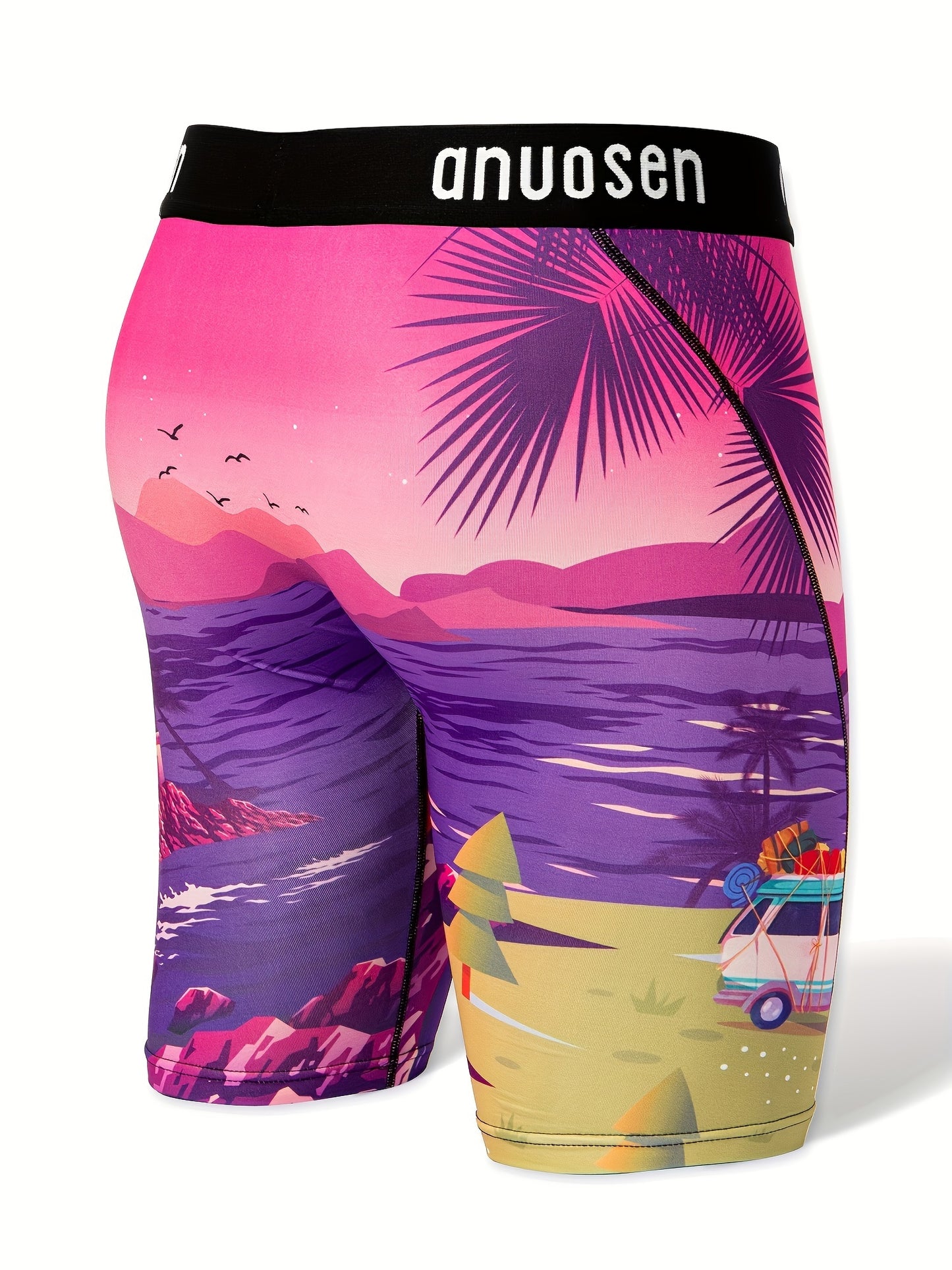 4pcs Men's Printed Sports Underwear 🩲: Beach Pants 🏖️, Quick-Dry & Breathable Extended Running Shorts 🏃‍♂️, Sunny Beach Print 🌞