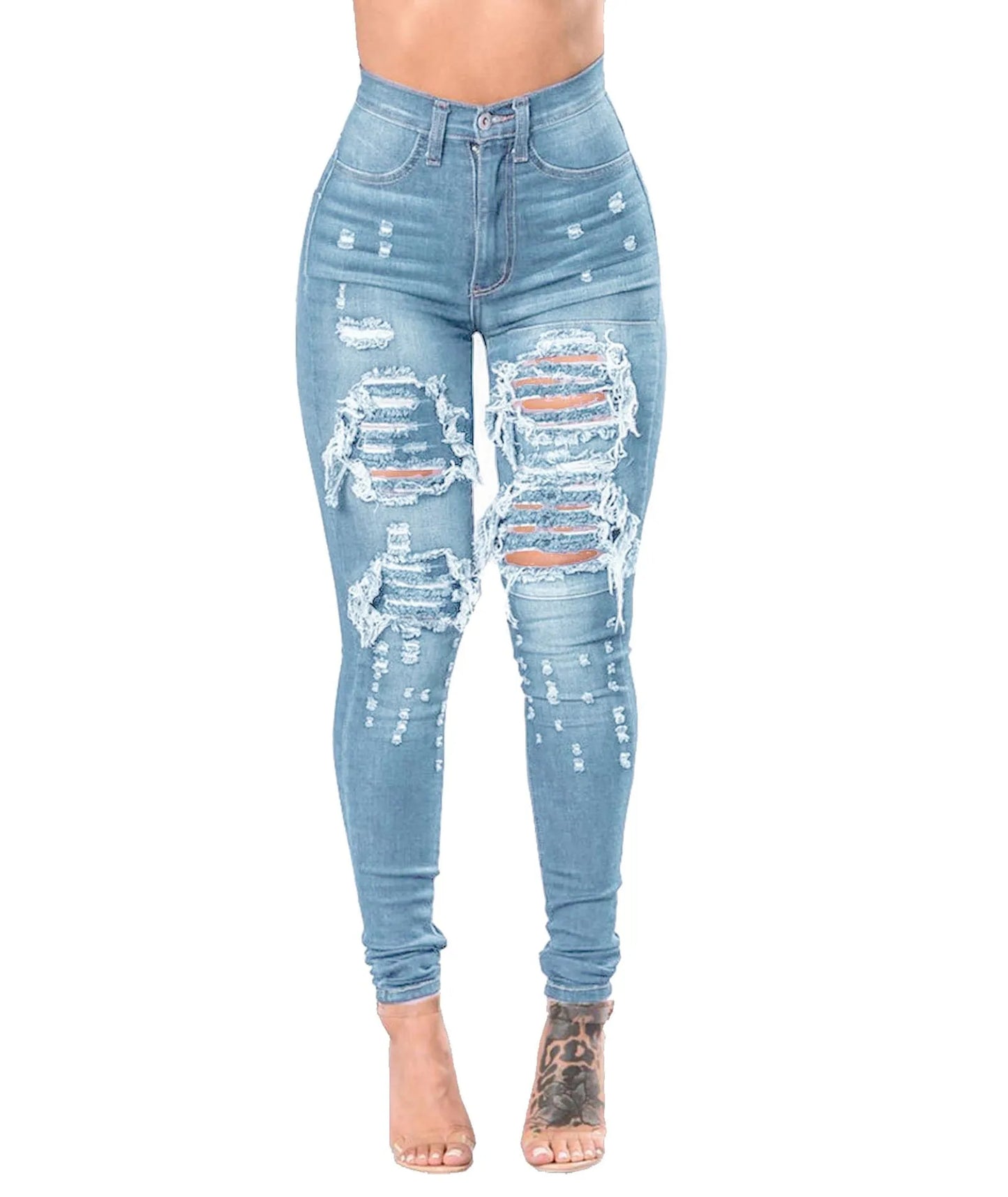 High Waist Ripped Skinny Jeans for Women | Fashion Stretch Denim Pants | Casual Slim Fit Trousers S-3XL