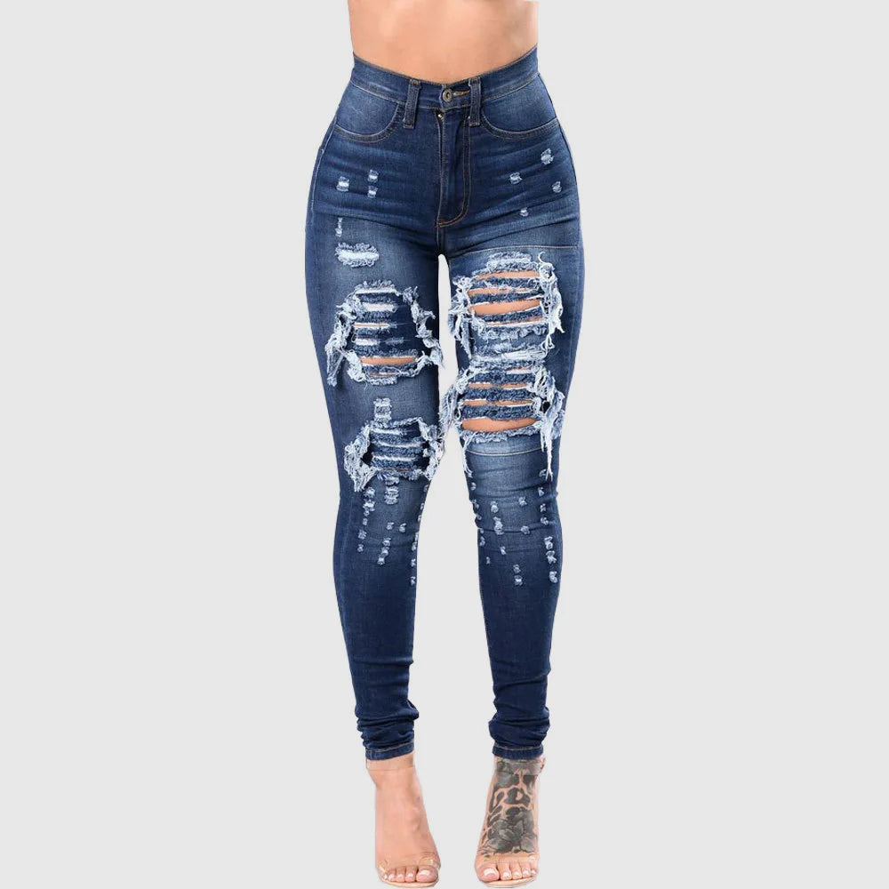 High Waist Ripped Skinny Jeans for Women | Fashion Stretch Denim Pants | Casual Slim Fit Trousers S-3XL