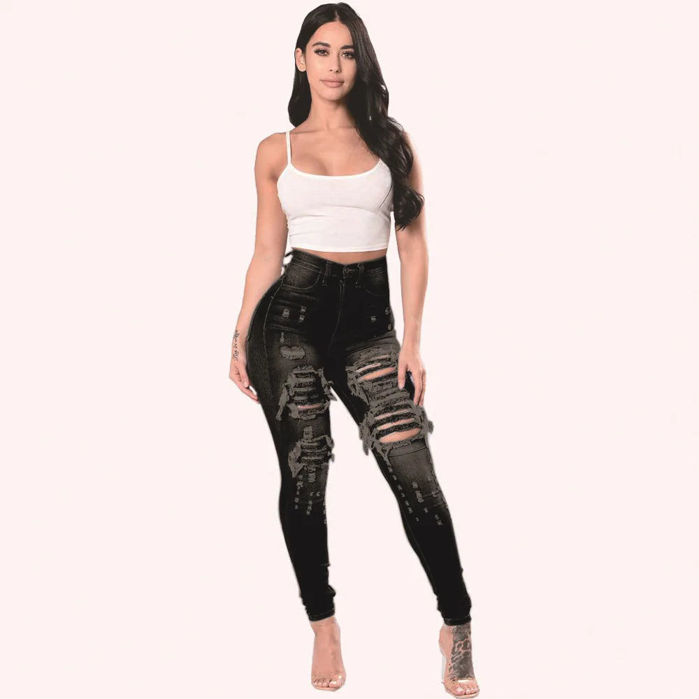 High Waist Ripped Skinny Jeans for Women | Fashion Stretch Denim Pants | Casual Slim Fit Trousers S-3XL