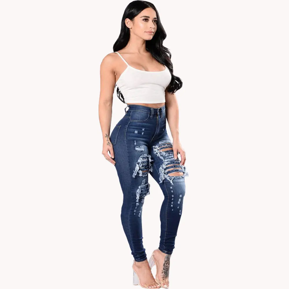 High Waist Ripped Skinny Jeans for Women | Fashion Stretch Denim Pants | Casual Slim Fit Trousers S-3XL