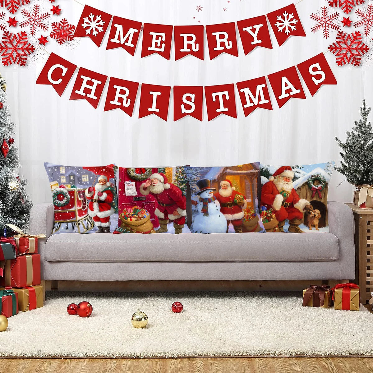 🎄 Christmas Cushion Cover 2024 | Merry Christmas Pillowcase for Home Decor | Natal & Navidad Holiday Gifts 🎁