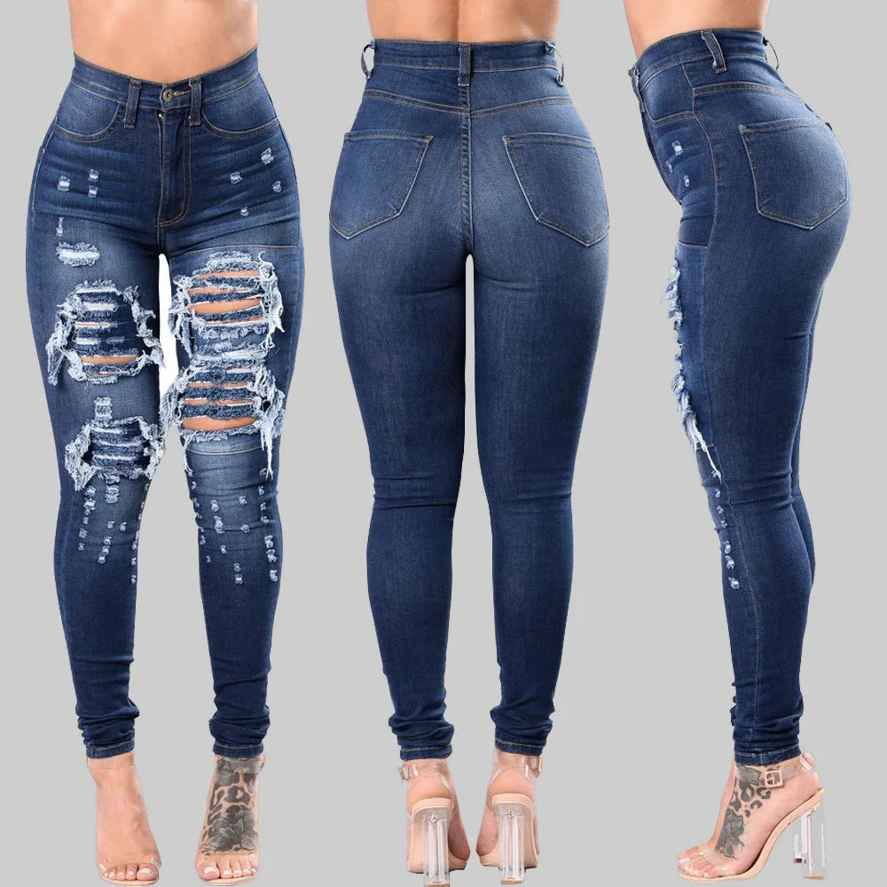 High Waist Ripped Skinny Jeans for Women | Fashion Stretch Denim Pants | Casual Slim Fit Trousers S-3XL