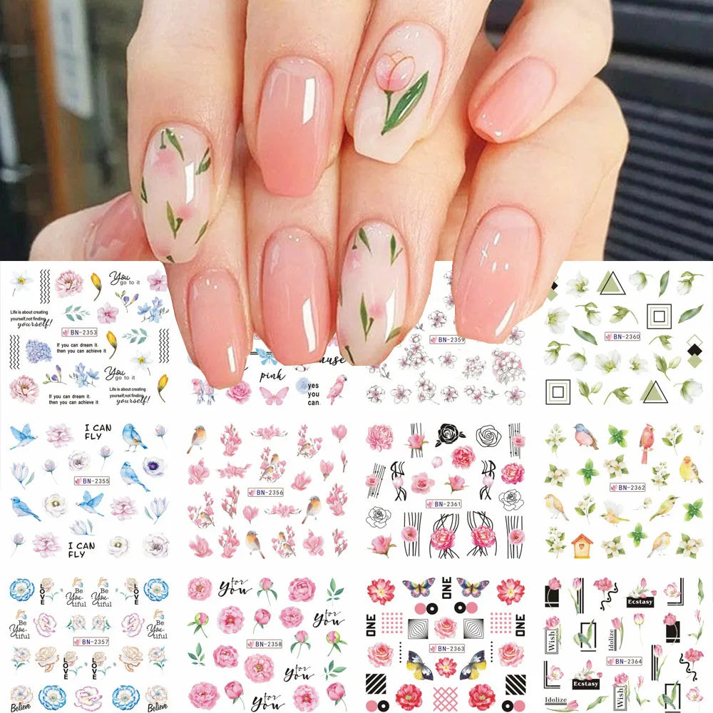 Valentine's Day Rose Nail Stickers | Full Cover French Blooming Flower Sliders | Water Decals for Manicure