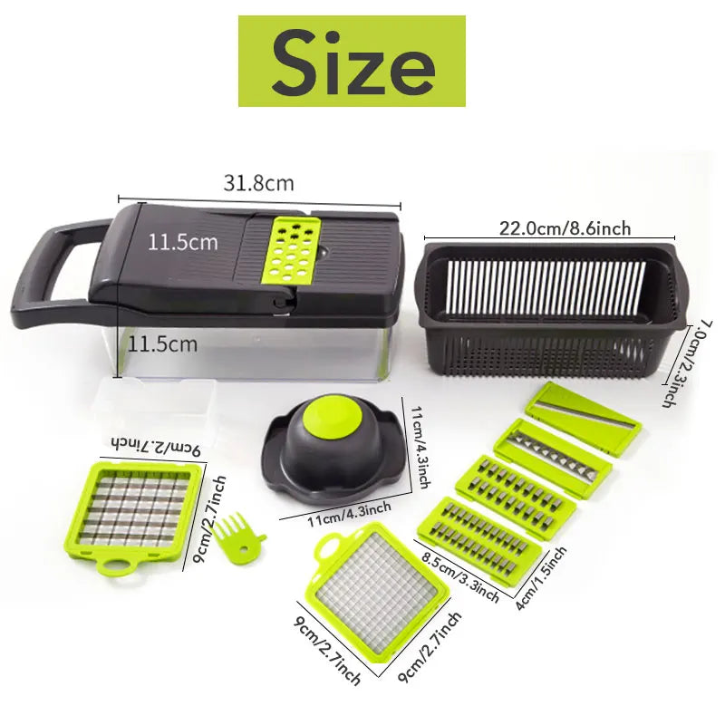 9-in-1 Multifunctional Vegetable Cutter & Slicer with Drain Basket - Carrot Potato Grater Onion Chopper Kitchen Gadgets