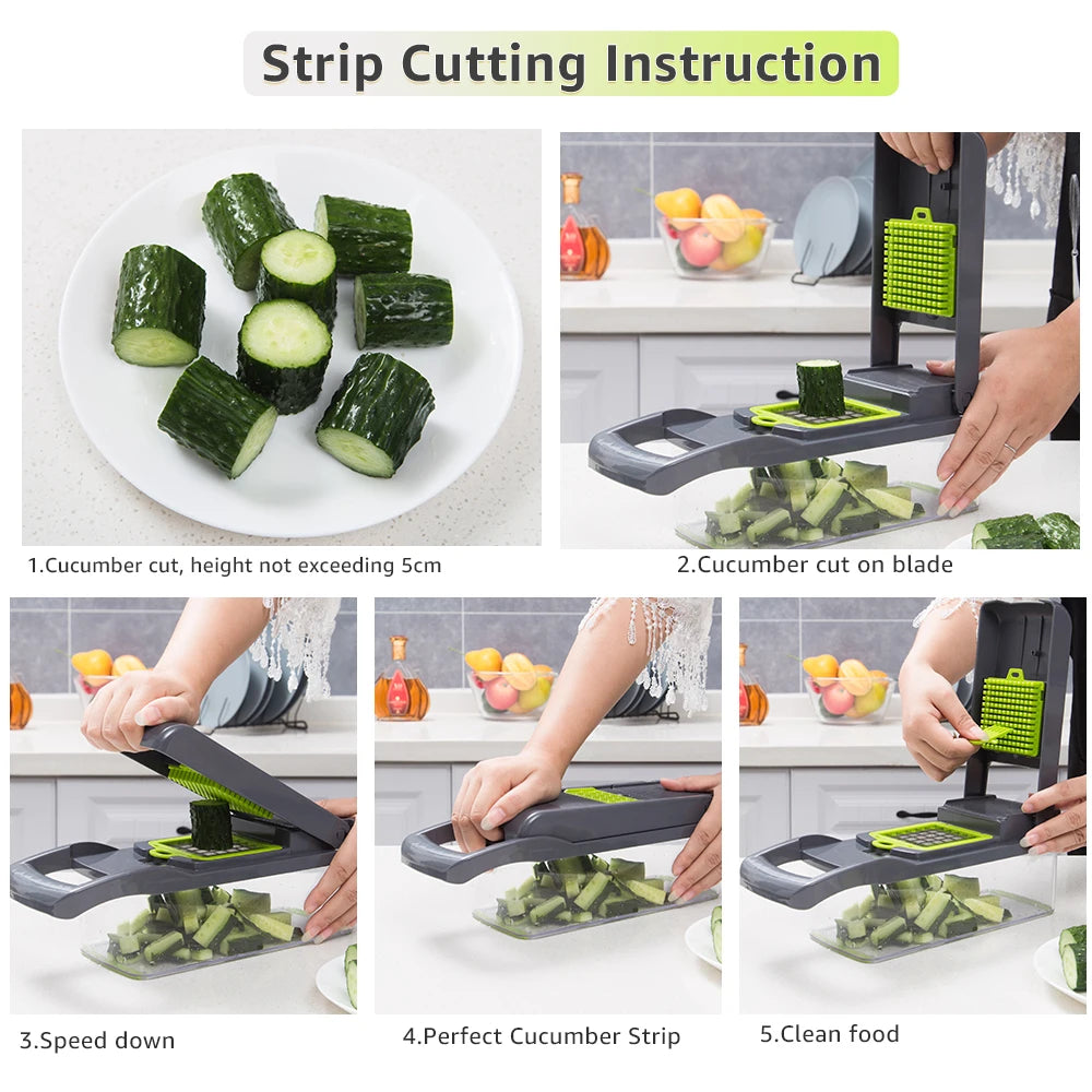 9-in-1 Multifunctional Vegetable Cutter & Slicer with Drain Basket - Carrot Potato Grater Onion Chopper Kitchen Gadgets