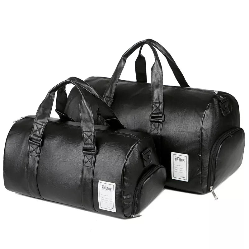 Large Capacity Leather Travel Bag – Waterproof Fitness Duffle with Shoe Pocket, Weekend Sports Luggage for Men & Women