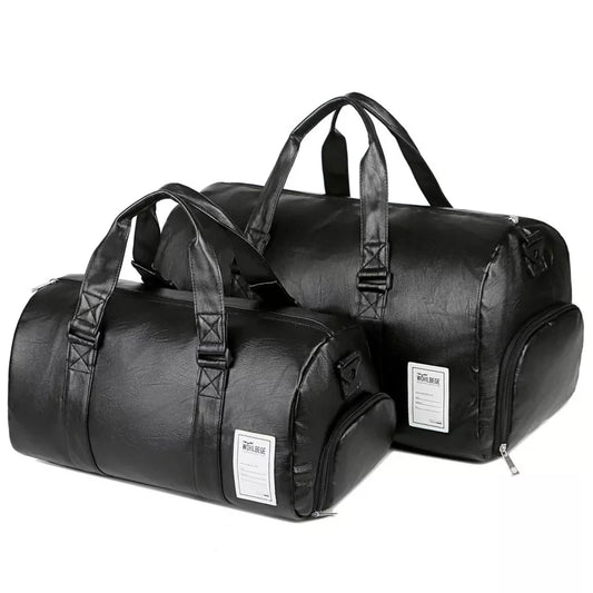 Large Capacity Leather Travel Bag – Waterproof Fitness Duffle with Shoe Pocket, Weekend Sports Luggage for Men & Women