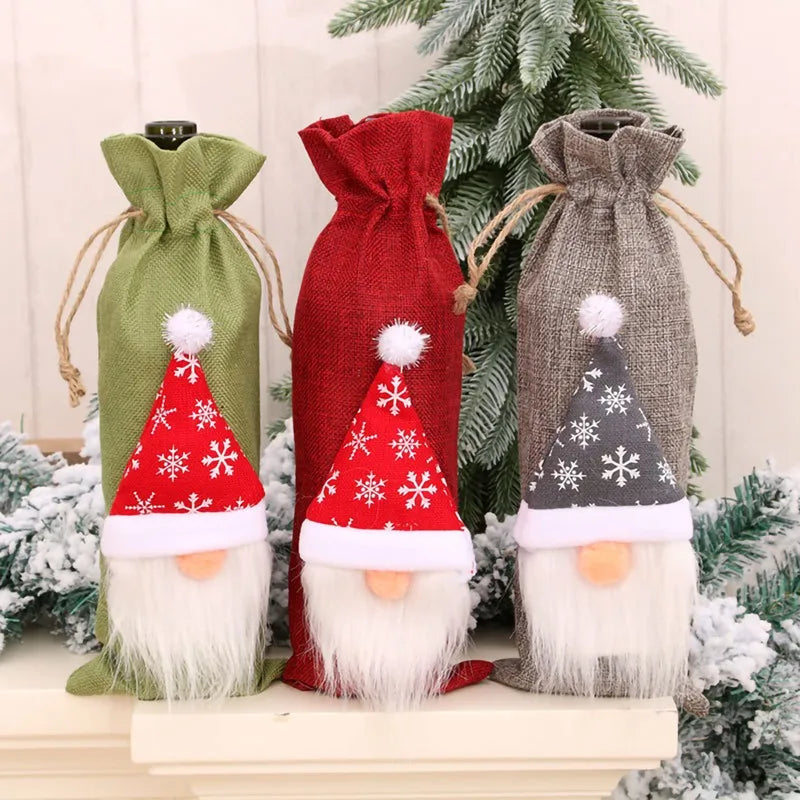 Christmas Wine Bottle Cover Merry Christmas Decorations For Home 2024 Navidad Noel Natal Ornaments Xmas Gift Happy New Year 2025