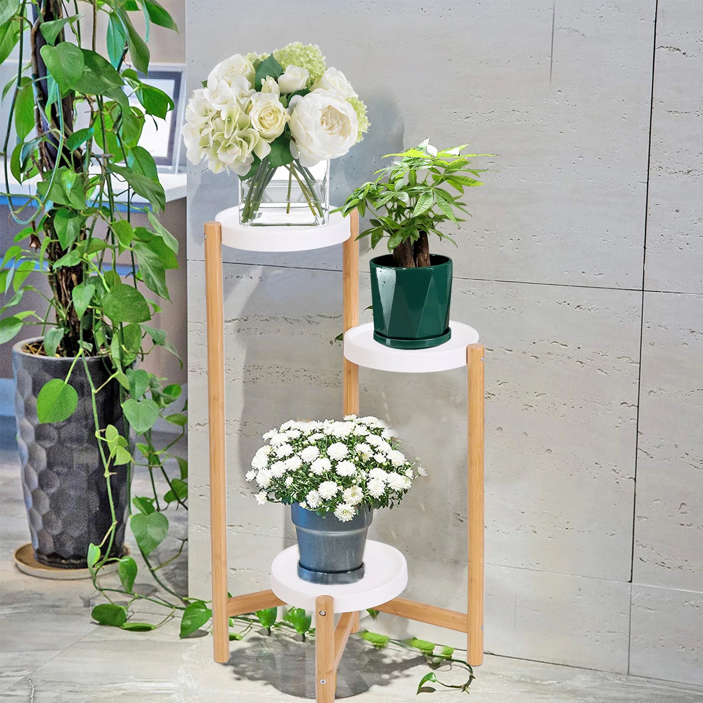 🌿 Bamboo 3 Tier Plant Stand – Tall Corner Plant Holder & Display Rack