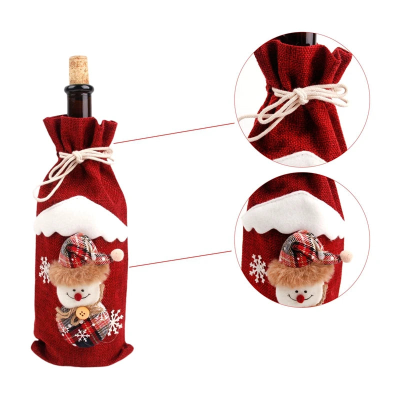 Christmas Wine Bottle Cover Merry Christmas Decorations For Home 2024 Navidad Noel Natal Ornaments Xmas Gift Happy New Year 2025