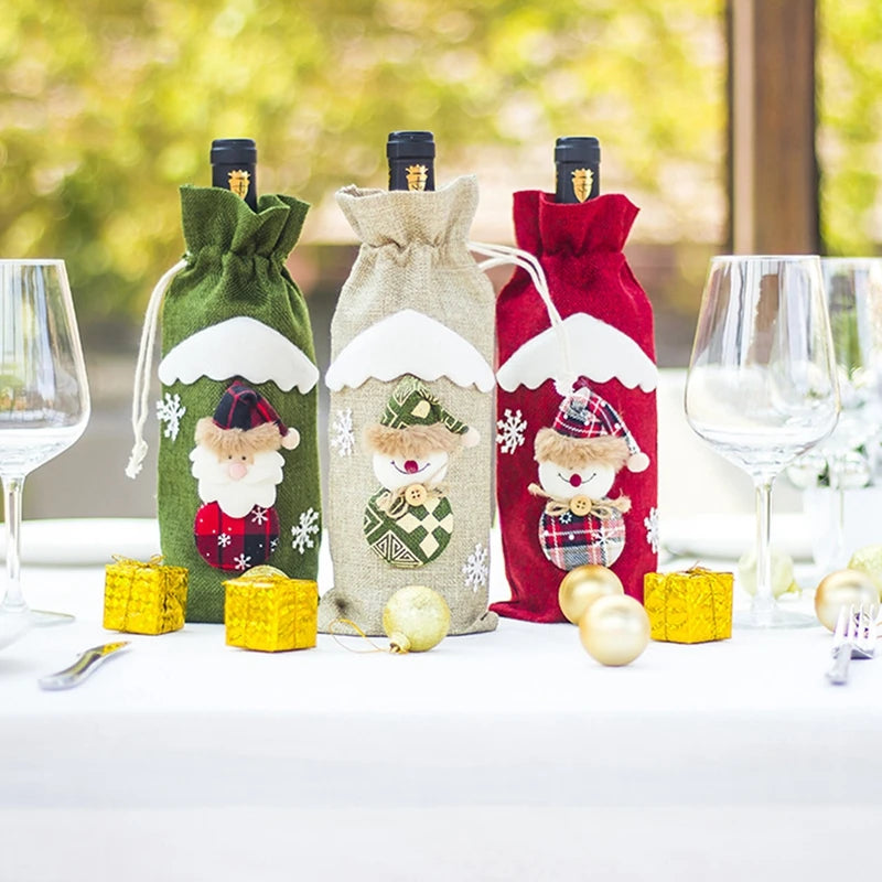 Christmas Wine Bottle Cover Merry Christmas Decorations For Home 2024 Navidad Noel Natal Ornaments Xmas Gift Happy New Year 2025