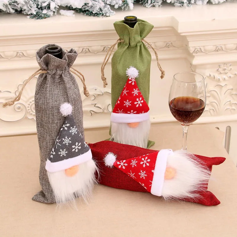 Christmas Wine Bottle Cover Merry Christmas Decorations For Home 2024 Navidad Noel Natal Ornaments Xmas Gift Happy New Year 2025