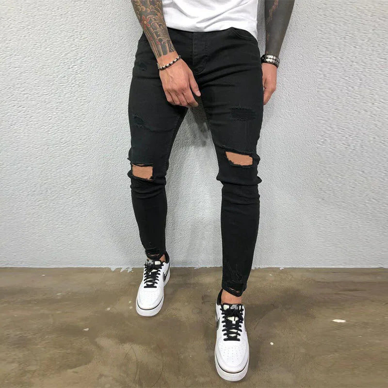 Men's Ripped Skinny Jeans 👖 | Knee Hole Stretch Denim Pants | Hip-Hop Style Slim Fit S-4XL