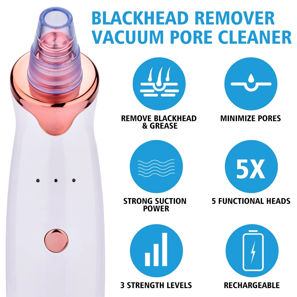 Vacuum Blackhead Removal Facial Cleansing Beauty Instrument, USB Charge Skincare Tool - Acne Pimple Remover, Black Spots Suction