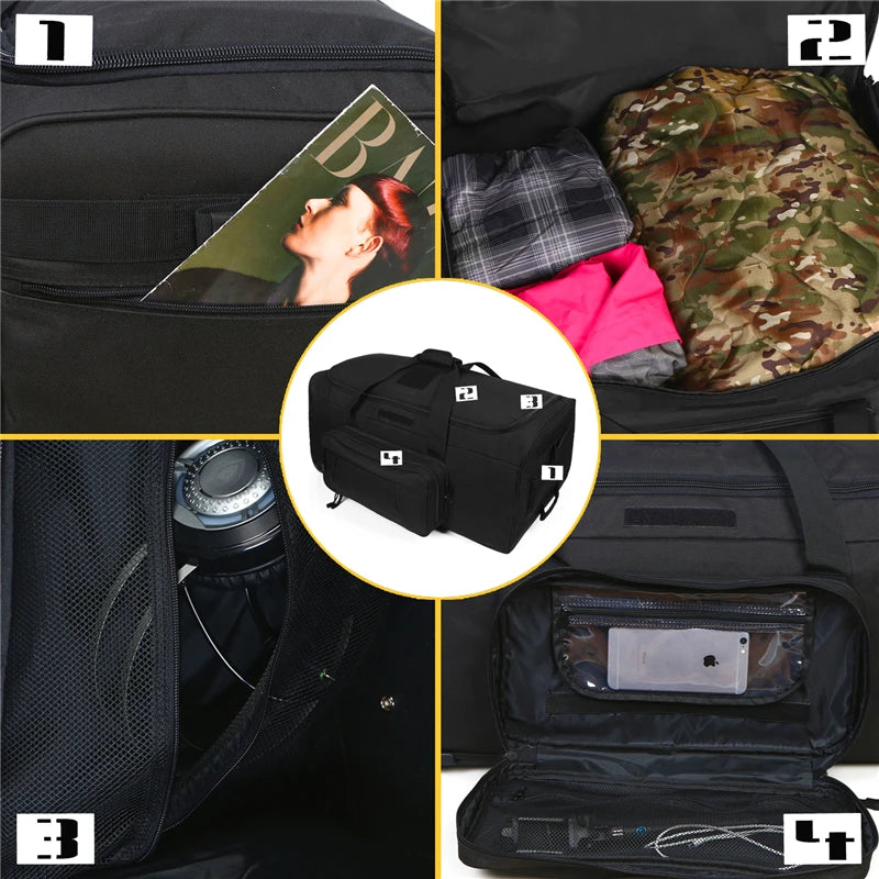 👜 124L Large Capacity Outdoor Travel Bag 🚀 Waterproof Nylon Trolley Case 🏞️ Military-Style Practical Storage 🏕️