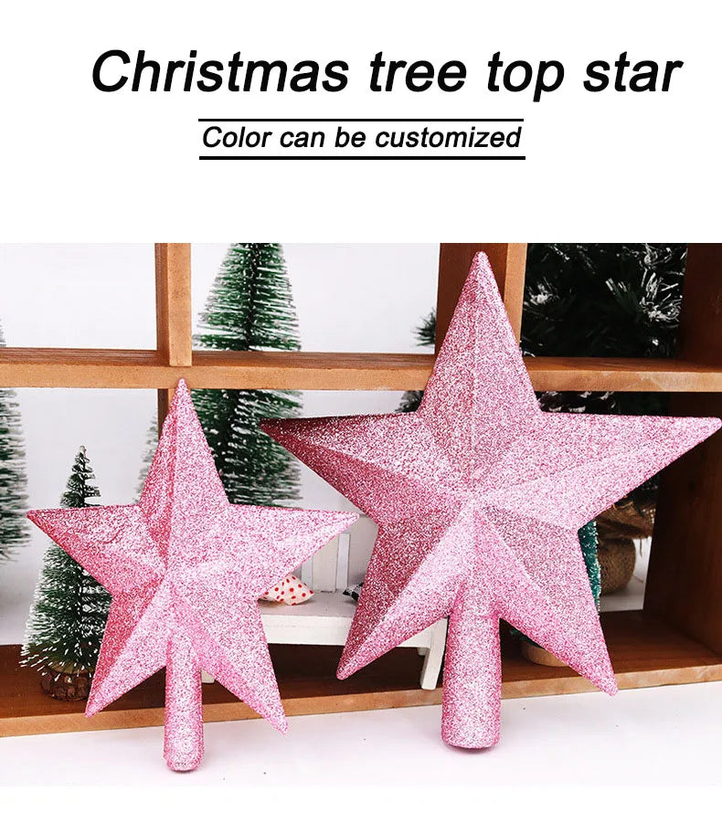 Christmas Tree Top Star Decorations, Shiny Gold Powder, Five-Pointed Star, New Year's Ornament, Merry Christmas Decorations,