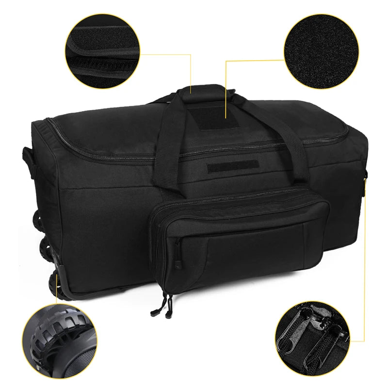 👜 124L Large Capacity Outdoor Travel Bag 🚀 Waterproof Nylon Trolley Case 🏞️ Military-Style Practical Storage 🏕️