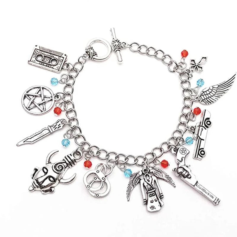 🔮 Supernatural-Inspired Charm Bracelet 🌟 Dean Winchester Jewelry with Gothic Pendants – A Must-Have for Fans